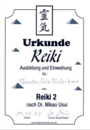 Urkunde zur Reiki 2-Ausbildung